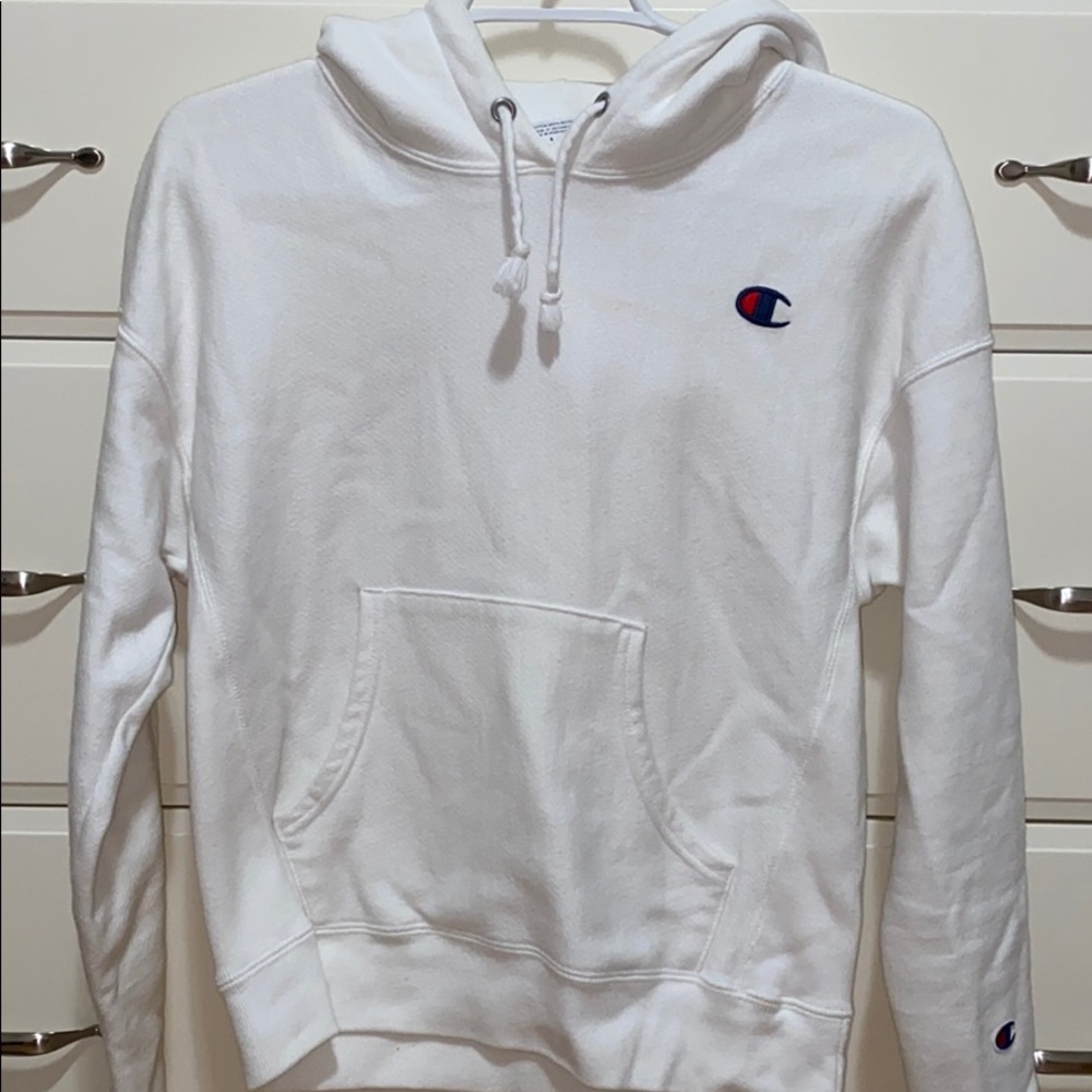 white champion reverse weave hoodie